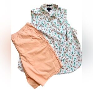 Lands’ End Tennis Shirt and creamsicle Coral Shorts size 20w-EUC-pull on‎ shorts